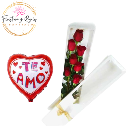 CAJA VISORA DE 7 ROSAS + GLOBO