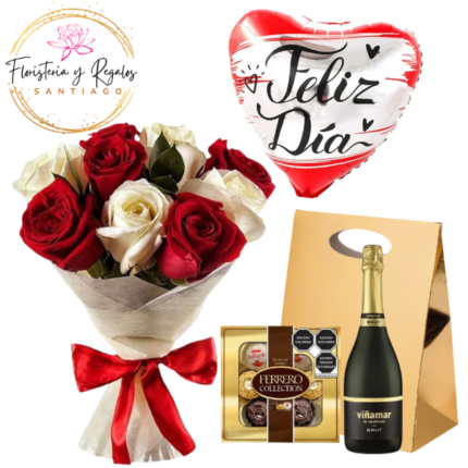 RAMO 10 ROSAS, FERREROS ROCHER COLECCION, CHAMPAGNE 750MLY GLOBO