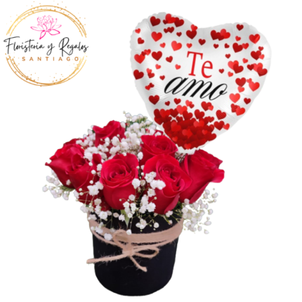 CAJA BOX DE 10 ROSAS Y GLOBO