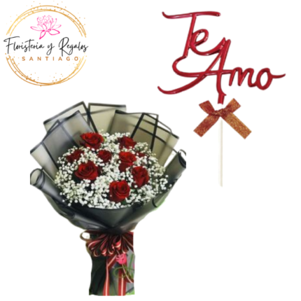 RAMO DE 8 ROSAS CON ILUMINACION + TOPPER