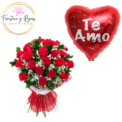 RAMO DE 30 ROSAS DISPERO CON ILUMINACION + GLOBO