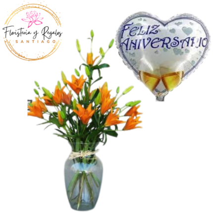 FLORERO DE 10 LILIUM + GLOBO