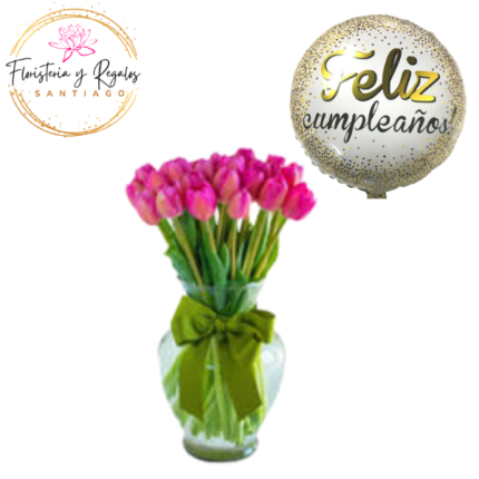 FLORERO DE 20 TULIPANES + GLOBO