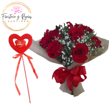 RAMO BOUQUET DE 8 ROSAS Y TOPPER