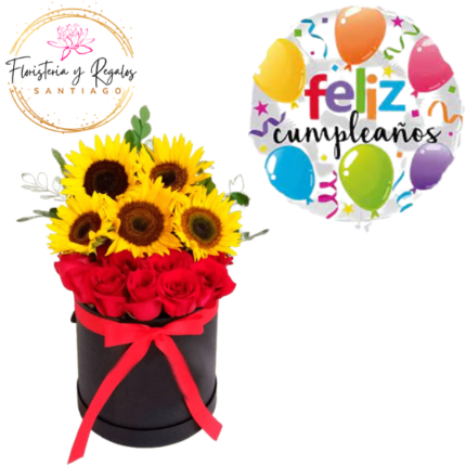 BOX 8 ROSAS 5 GIRASOLES + GLOBO