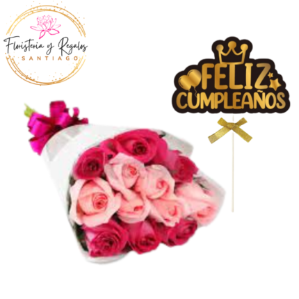 RAMO DE 12 ROSAS + TOPPER SIN FOLLAJE