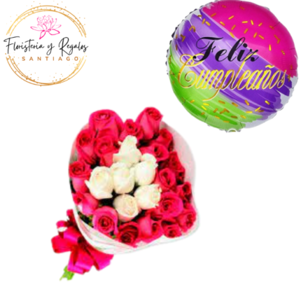 RAMO DE 21 ROSAS + GLOBO
