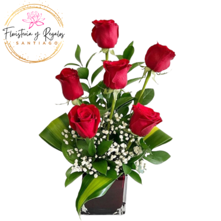 CUBO DE VIDRIO 6 ROSAS